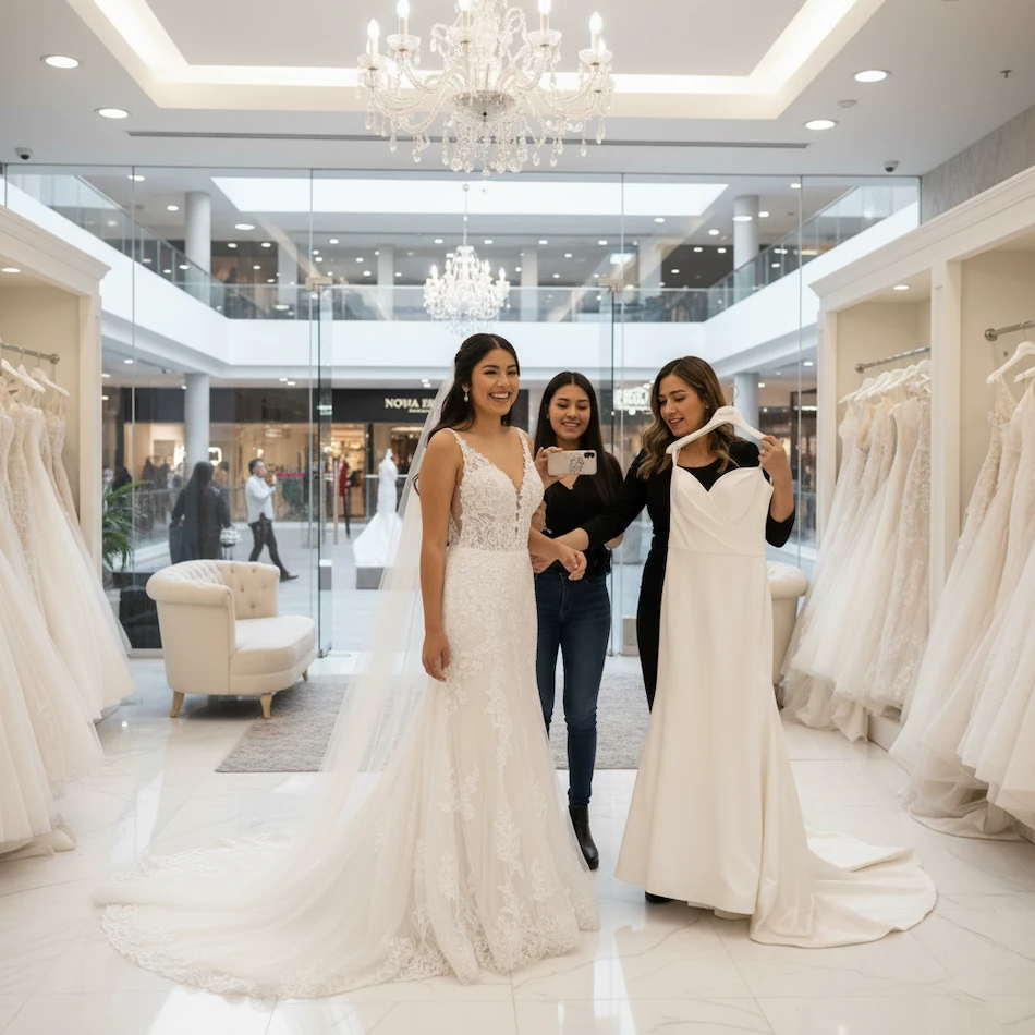 Novia comprando su vestido de novia